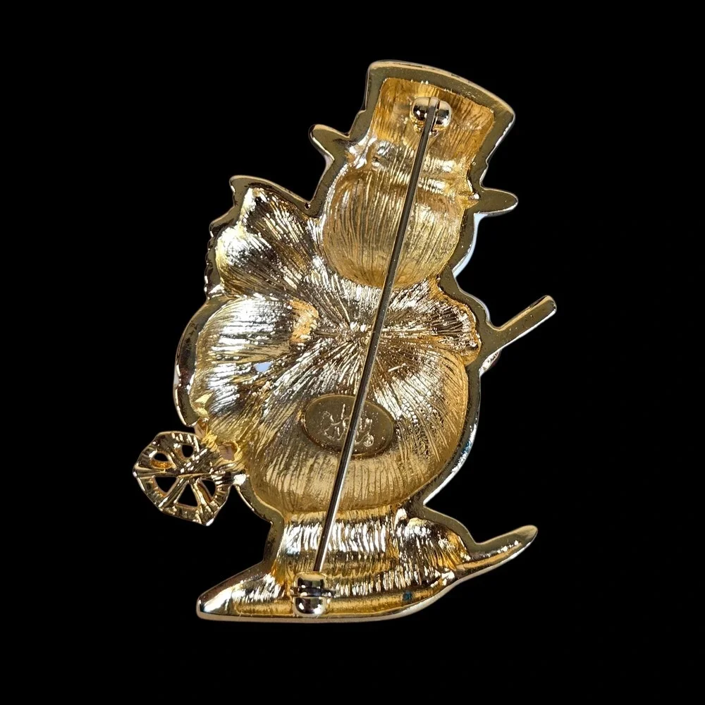 Vtg Joan Rivers Enamel Snowman Skiing Gold Tone Brooch HTF Holiday Christmas Pin